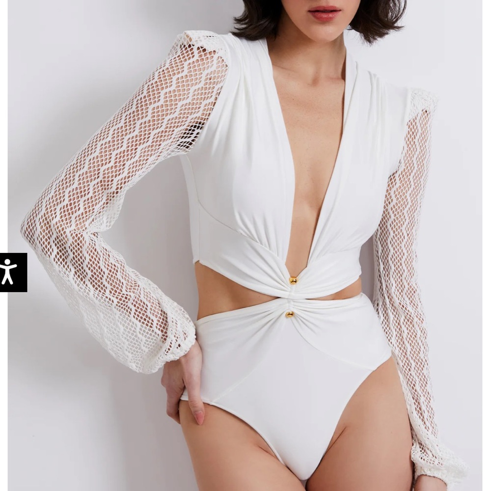 PatBo Plunge Netted Sleeve Swimsuit size M